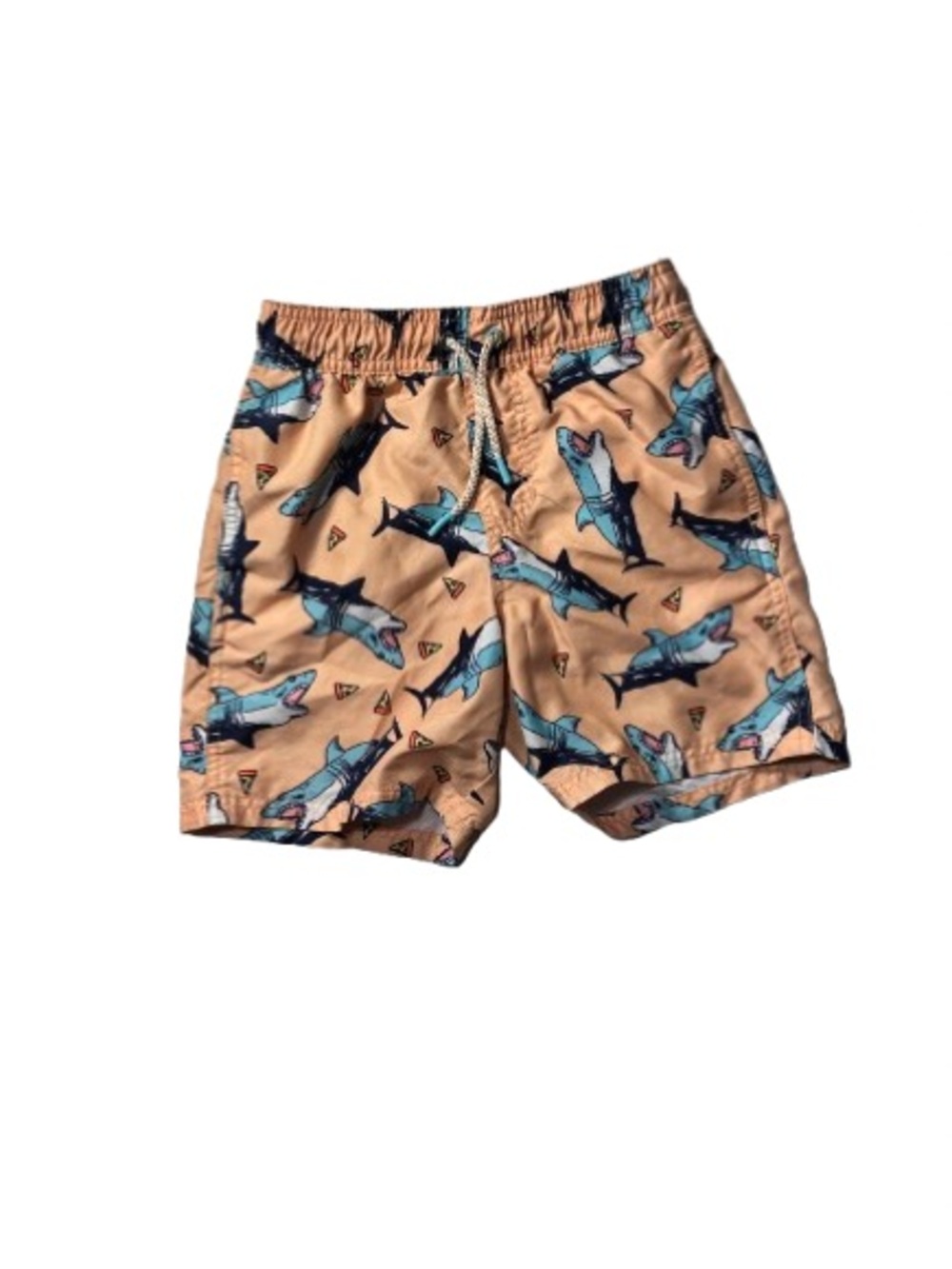 Cat & Jack Peach Swim Trunks with Blue Shark Print